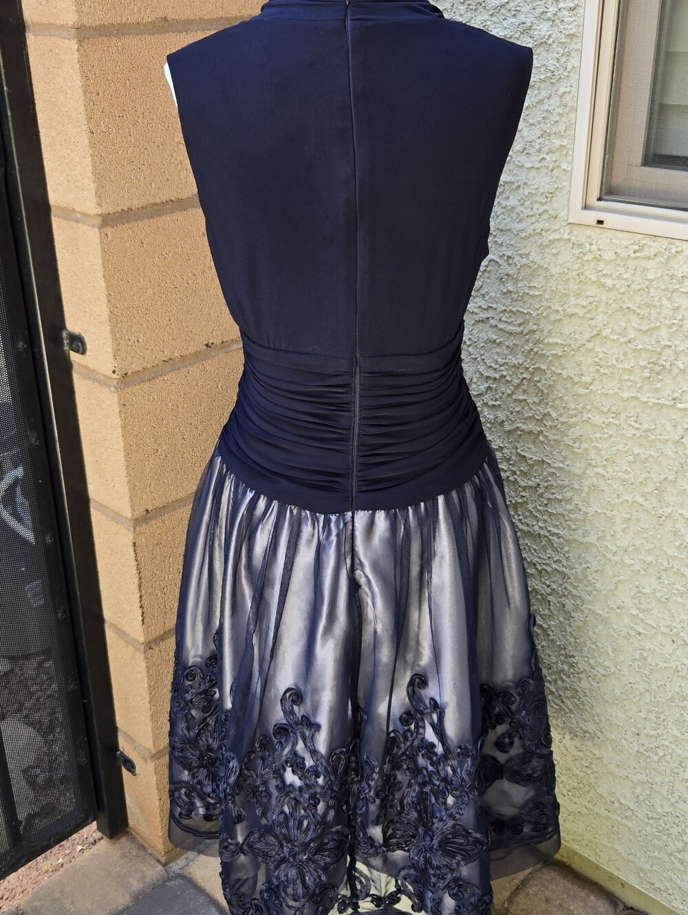 SLNY Navy Blue Embroidered A-Line Dress - Picture 6 of 12